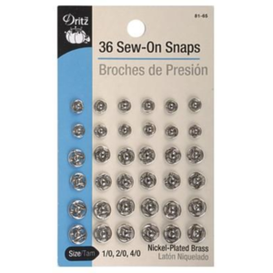 Dritz 36 Sets Sew-On Snaps Size 1/0, 2/0, 4/0